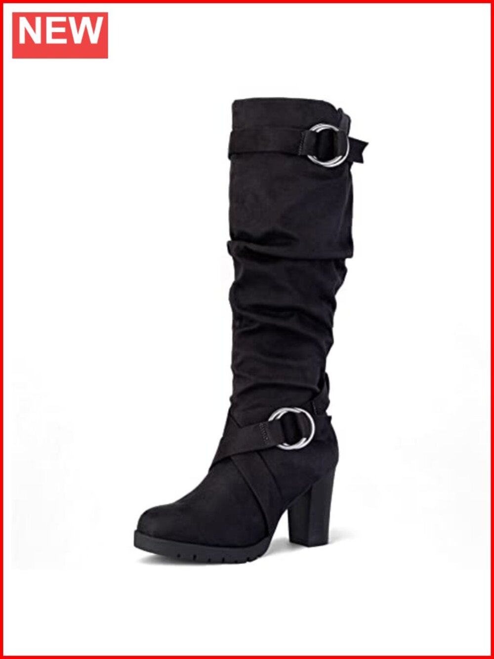 Women's Knee High Block Heel Boots Side Zipper Suede PU
